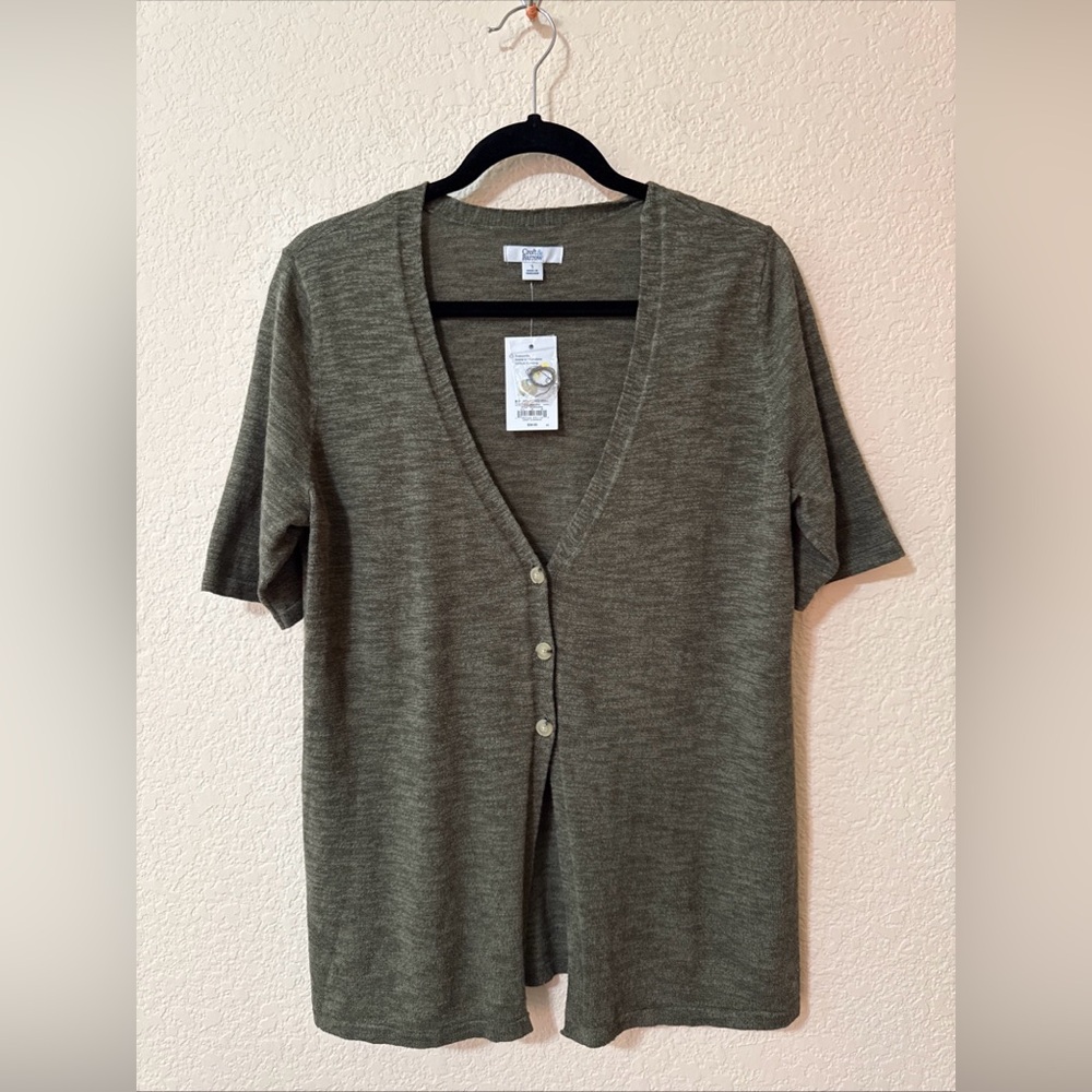 NWT Croft & Barrow Career Top V-Neck Short Sleeve Stretch Green Cardigan Sz S